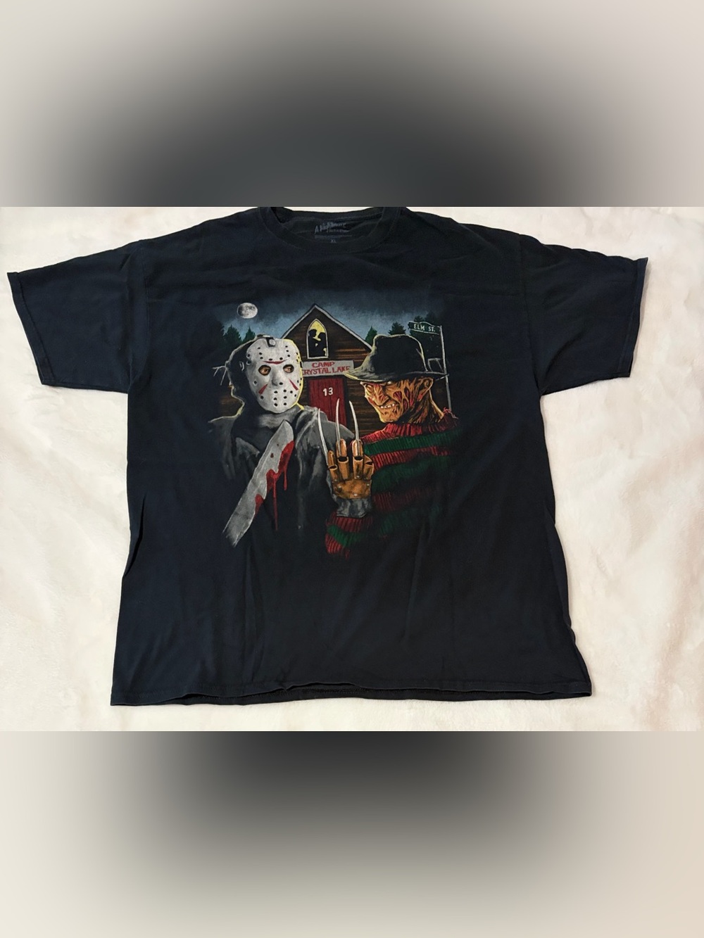 Freddy vs Jason Graphic Tee Shirt Vintage Style Horror Movie Black Size XL